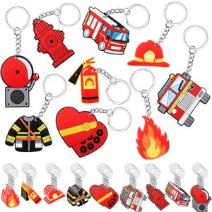 Sasylvia 36 Pcs Firefighter Party Favors 9 Style Firefighter Keychains Gifts Firetruck Birthday Party Decorations for Appreciation Thank You Accessories