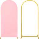 Metal Arch Stand and Cover Set,1 Pink Spandex Fitted Backdrop with 1 Gold Wedding Arched Stand Frame for Parties Birthday Baby Shower Bridal Banquet Decoration (6FT)
