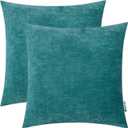 HWY 50 Teal Decorative Throw Pillow Covers Set 18x18 Inch for Couch Bed Bedroom Sofa Living Room, Chenille Soft Comfy Solid Square Throw Pillows Cases Cushion Cover Pack of 2
