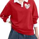 Valentine Shirts for Women Love Heart Graphic Tee Valentines Day Gift Long Sleeve Polo Shirt Casual Loose Lover Tops, Size: X-Large