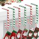 Duraaamo 6 Pcs Glitter Christmas Stocking Holders Candy Cane Shaped Peppermint Stocking Holders Fireplace Holder with Strips Mantel Hanger Hooks Grips for Decor(Red and White, White and Green, Small)