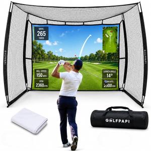 Mobile Golf Simulator Net 10ft Compact Practice Net with Steel Frame & Impact Screen Indoor & Outdoor Golf Training for Backyard, Garage & Home Sim Setup, Style: With Simulator Screen