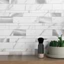 VAOVI Backsplash Tile Peel and Stick Kitchen Stone Subway Linear Mosaic Bathroom Shower Wall Waterproof(10pcs,White Stone) (10sheets/pack)