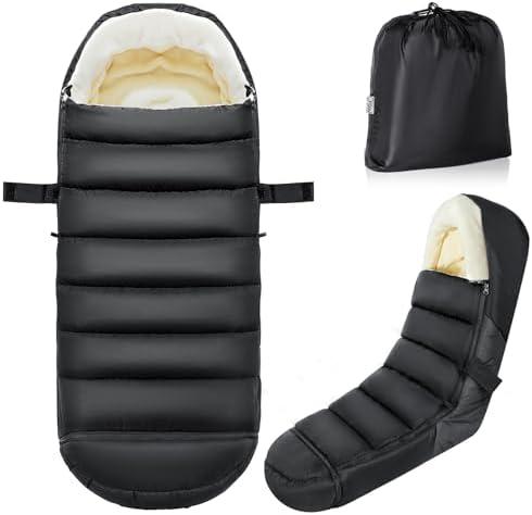 IvyWind Stroller Footmuff, Adjustable Length Baby Winter Stroller Bunting Bag with Zipper Design, Universal Warm Sleeping Bag for Cold Weather, Cozy Fleece Lining for Toddler Infant, Black