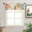 Fall Orange White Pumpkin Valances for Windows 54" W x 18" L Sunflower Sage Green Leaf Thanksgiving Rod Pocket Curtains Valance Short Window Treatment Drapes for Living Room, Bedroom Bathroom Decor