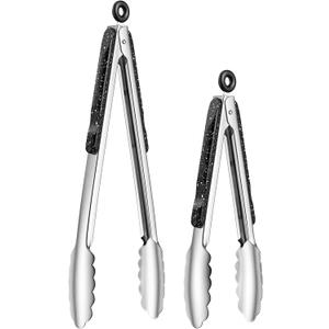 Stainless Steel Tongs for Cooking, Set of 2 (9" & 12")  Heavy-Duty Kitchen and BBQ Grill Tongs with Locking Design, Non-Slip Handle, Dishwasher Safe,Ideal for Grilling, Salad, and Everyday Cooking