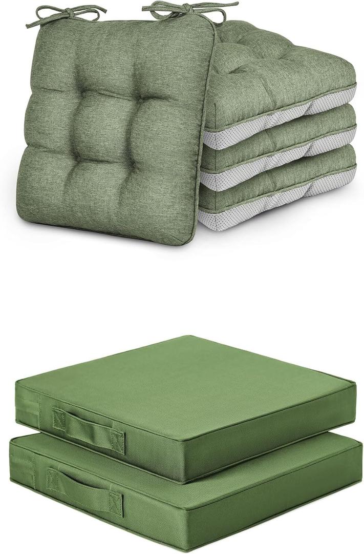 Love's cabin Green Memory Foam Chair Cushions Set of 4 and Outdoor Patio Chair Cushions Set of 2
