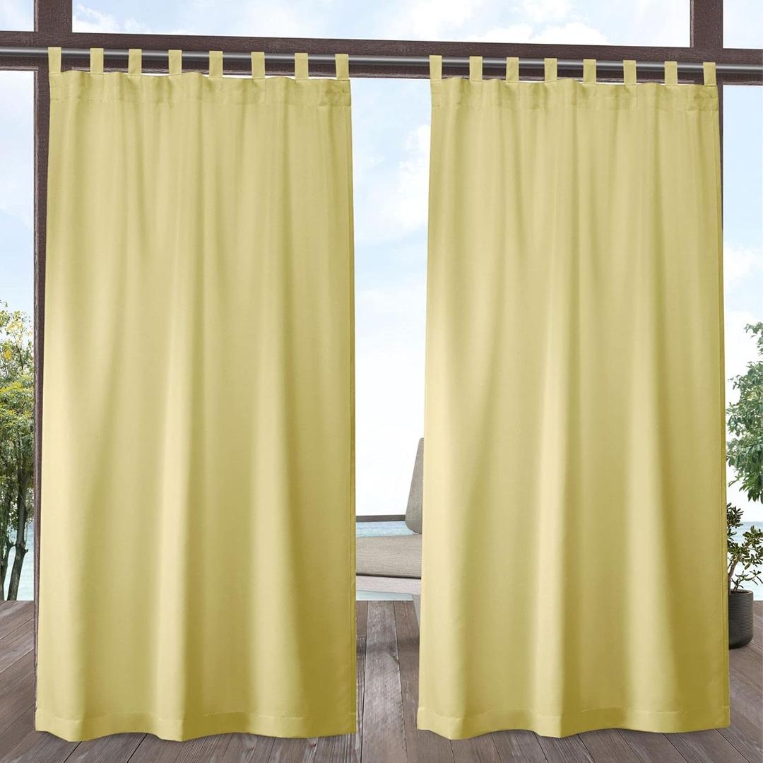 Exclusive Home Cabana Solid Indoor/Outdoor Light Filtering Hook-and-Loop Tab Top Curtain Panel Pair, 54"x108", Sundress