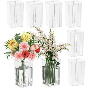 Kiddream 8 Packs Clear Acrylic Flower Vases for Centerpieces, Plastic Tall Square Vase