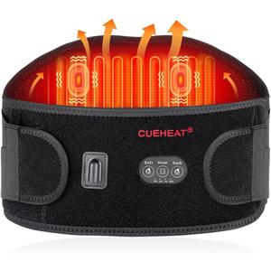 CUEHEAT Heated Waist Belt, Cordless Heating Pad for Low Back, Electrical Heating and Massage, Rechargeable Battery Powered (Black Upgraded,49 inches)