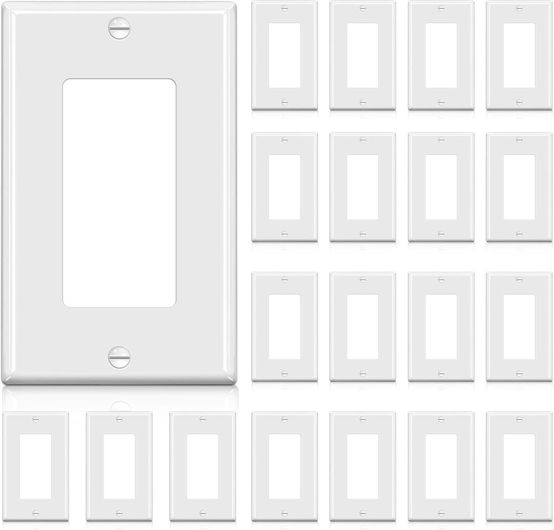 BESTTEN 20 Pack Receptacle Wall Plate, 1-Gang Standard Size Decorator Outlet and Switch Cover, Unbreakable Polycarbonate, H4.53 x W2.76, UL Listed, White