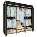 ULIFHOME E14C Pro Heavy Duty Closet Organizer System，Freestanding Clothing Racks for Hanging Clothes，Adjustable Garment Rack 69" W × 16" D × 77" H Hold 960 lbs，Black Rack with Black Dustproof Cover