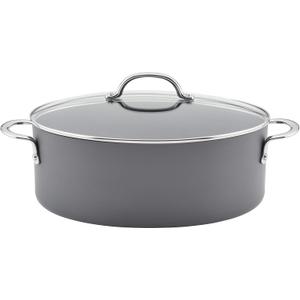 Rachael Ray 80090 Professional Hard Anodized Nonstick Cookware Oval Pasta Pot/Braiser, 8 Quart - Gray