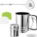 3 Cup Flour Sifter Set - Stainless Steel Mesh + Sugar Shaker & Duster, No Lumps, Smooth Fluffy Cakes Pastries for Home Bakers Chefs, Elevate Dessert Texture Easily