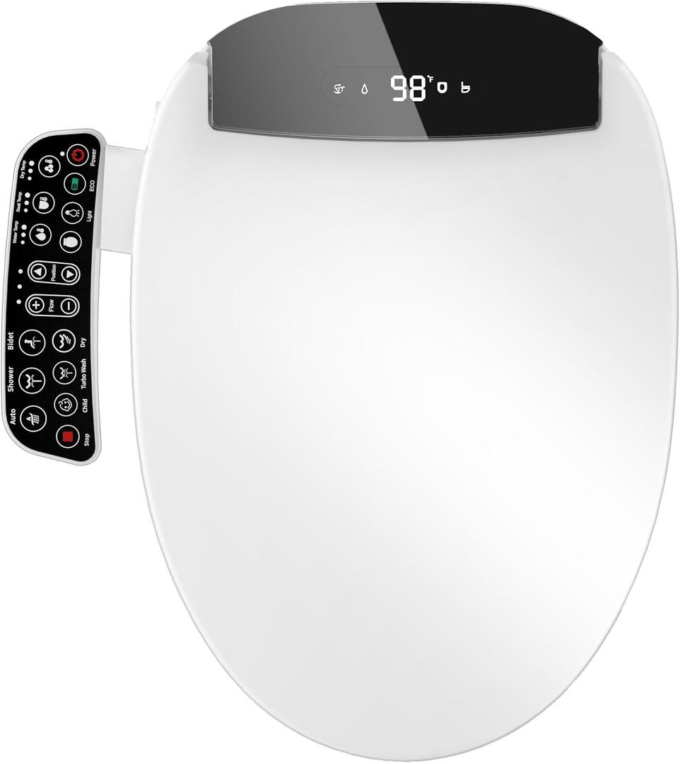 Electric Heated Bidet Toilet Seat with Warm Water Wash Heated Seat, Warm Air Dryer, Soft Closed Lid, Night Light, Toilet Seat with LED Display and Multiple Cleaning Modes