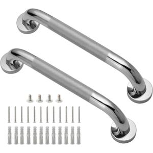 Shower Grab Bar, 2 Pack 12 Inch Bathroom Grab Bar, 1.25" Diameter 304 Stainless Steel Anti-Slip Grab Bars for Bathtubs and Showers, Handicap Shower Grab Bar for Seniors Elderly (Silver)