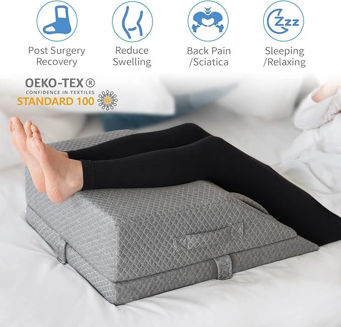 Adjustable Leg Elevation Pillows for Swelling, Cooling Gel Memory Foam Wedge Pillows for After Surgery, Sciatica Back Knee Hip Ankles Pain Relief, Leg Pillows for Sleeping Blood Circulation