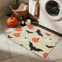 Halloween Bath Mat, Thin Bathroom Rug Non Slip Quick Dry Pumpkin Bath Mat Fits Under Door Thin Floor Mat Halloween Decor, 17''x30'', Pumpkins Bats and Ghost (1'5" x 2'6" (Rectangular))