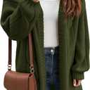 Saodimallsu Womens Fall Cable Long Cardigans Lantern Sleeve Knit Open Front Chunky Loose Fit Sweater Coats (Medium, Army Green)