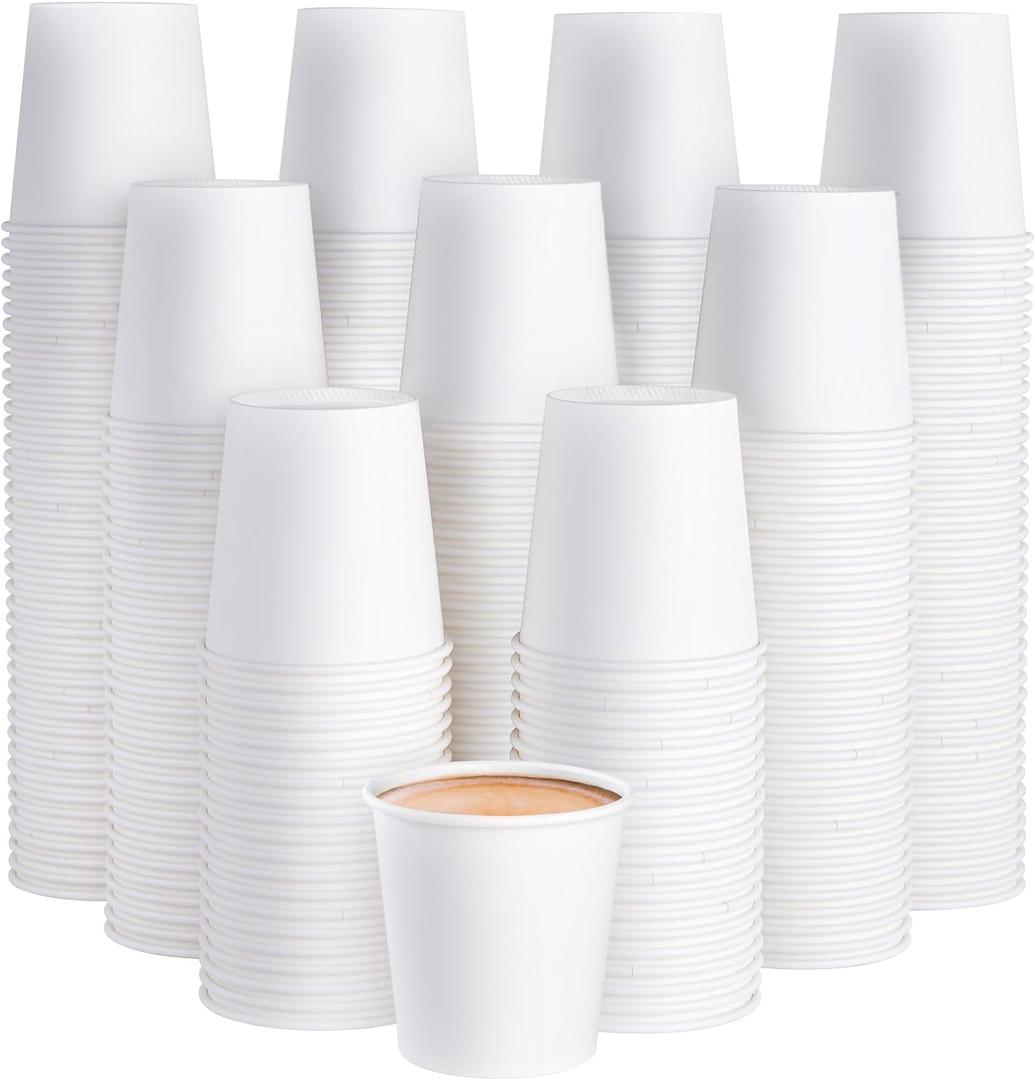 JOLLY PARTY 300 Pack 6 oz Disposable Paper Coffee Cup, Hot/Cold Beverage Drinking Cups for Water, White Paper Hot Coffee Cups
