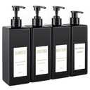 DEROANBOTT 4-Pack Black Square Bottle, 16.9 oz. Labeled Empty refillable soap Dispenser, Reusable Plastic Pump Bottle Bathroom Lotion Bottle Kitchen Hotel Shampoo Conditioner Shower Gel (Black)