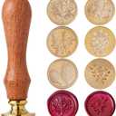 CRASPIRE Leaf Wax Seal Stamp Set 6Pcs 25mm Sealing Brass Head + 1Pc Wooden Handle Kit Maple Rosemary Eucalyptus Ginkgo Leaves Removable Wedding Envelope Envelopes Invitations Gift Packing Wrap Decor