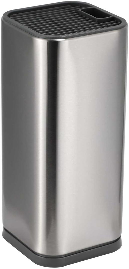 Dura Living Universal Knife Block Holder, Stainless Steel Knife Stand Without Knives, Safe Space Saver Stable Knife Storage with Scissors Slot, Detachable for Easy Cleaning, Kitchen Organizer, Silver (SILVER 4 x 4 x 9)