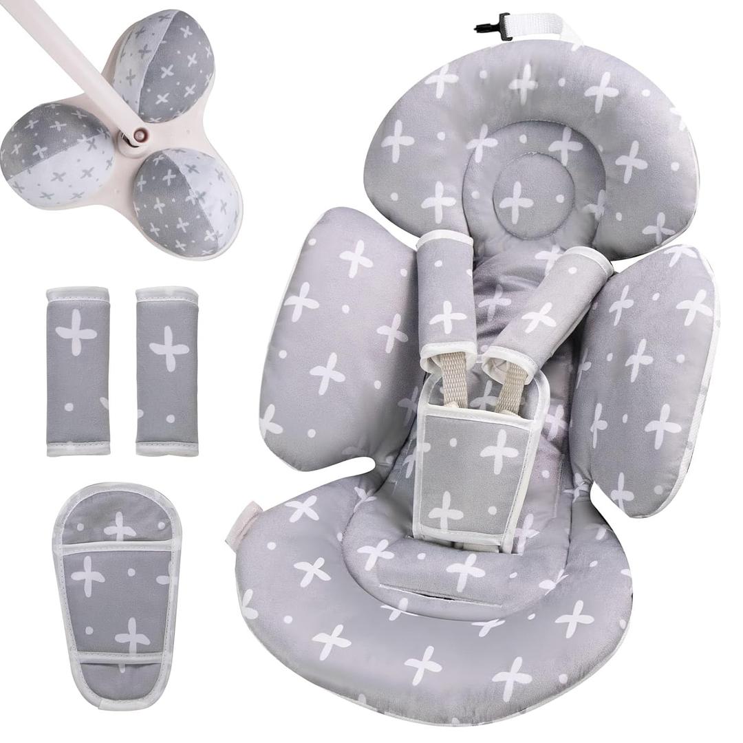 Infant Insert Compatible with 4moms Mamaroo Swing and Infant Carseat, Including 3 Replacement Balls, Reversible Newborn Insert for Baby Swing, Stroller, Bouncer, Soft Fabric - Gray