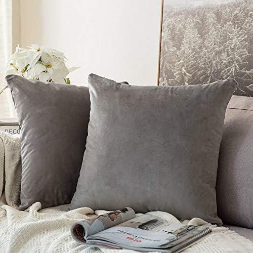 MIULEE 24x24 Inch Euro Sham Velvet Pillow Covers, Set of 2 Large Square Decorative Pillows -Grey Super Soft for King Bed, Sofa, Couch, Accent Chairs with Hidden Zipper
