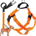 2 Hounds Design Freedom No Pull Dog Harness, Adjustable Harness and Leash Set, Easy Walking & Comfortable Control, Fits Small, Medium & Large Dogs, Solid Colors, Made in USA, 1" MD, Neon Orange