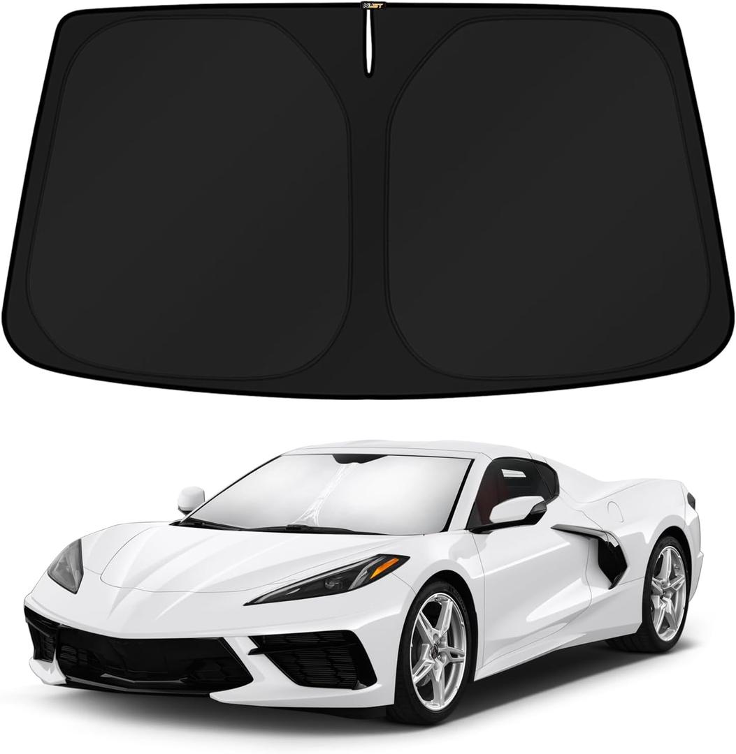 KUST Windshield Sun Shade for Chevrolet Chevy Corvette C8 2020-2022 2023 2024 2025 2026 Window Accessories Shade Sun Visor Cover Foldable Block UV Rays