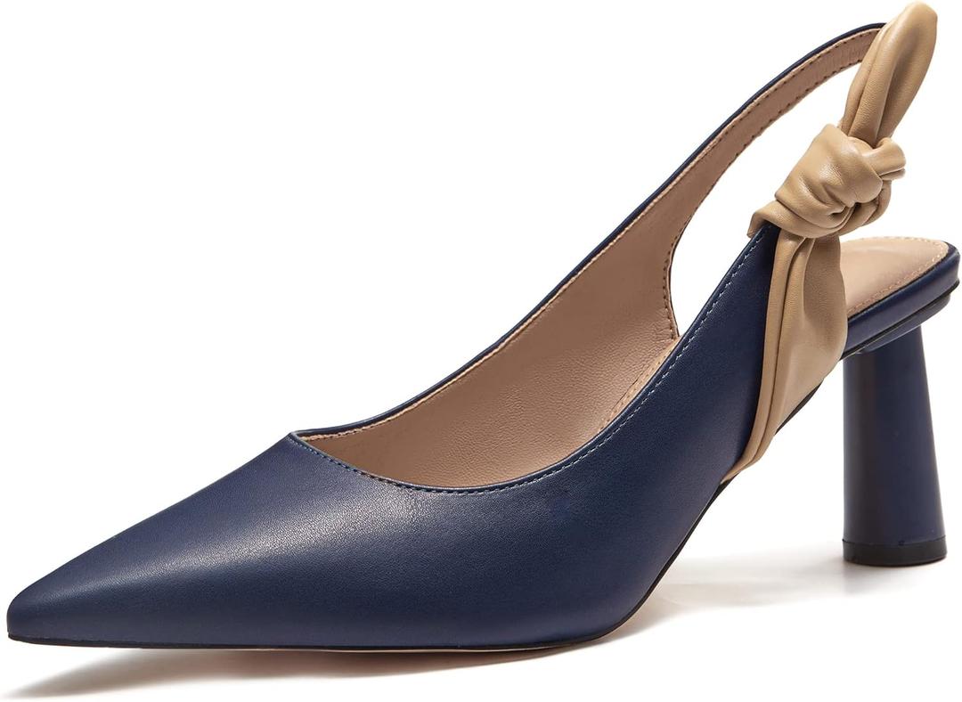 Rilista Women's Slingback Closed Pointed Toe Heels Bowknot Slip On Weding Party Dress Pumps (Blue)