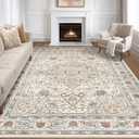 9x12 Area Rug Living Room: Washable Boho Large Neutral Vintage Soft Rugs Stain Resistant Farmhouse Non Slip Indoor Floor Carpet for Bedroom Nursery Kids Playroom Office Dining Room- Cream Blue