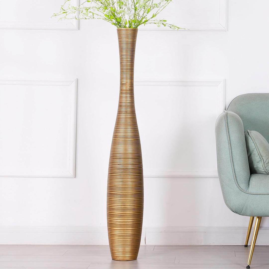 Leewadee Decorative Tall Floor Vase for Living Room Decor, 41 inches, Gold, Resin