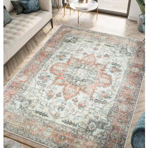 Keen Home Design 3x5 Rug - Machine Washable Entry Rug with Non-Slip Backing, Ideal for Enteryway, Kitchen, Bathroom, Laundry Room - Vintage, Easy Clean, Durable, Low Pile - (3' x 5') (Orange/Offwhite)