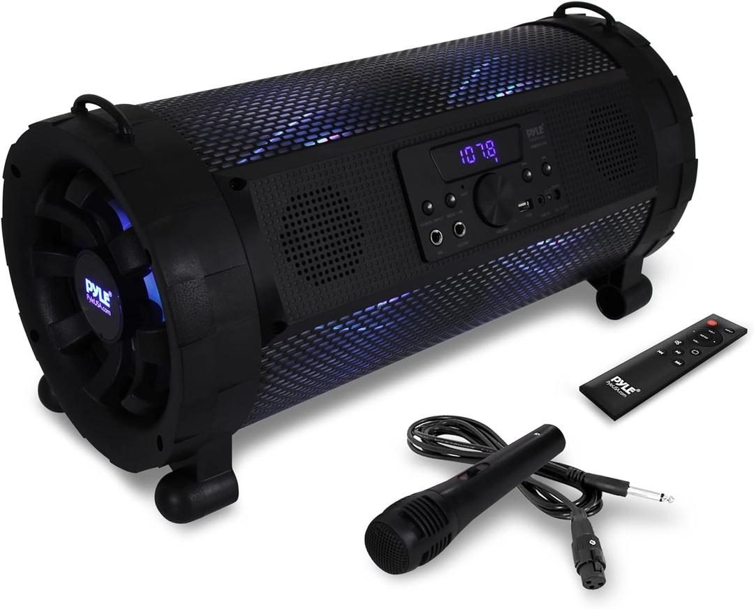 Pyle Bluetooth Boombox Street Blaster Stereo Speaker - Portable Wireless Power FM Radio / MP3 System w/ Remote, LED Lights & Rechargeable Battery - PBMSPG190 , Black