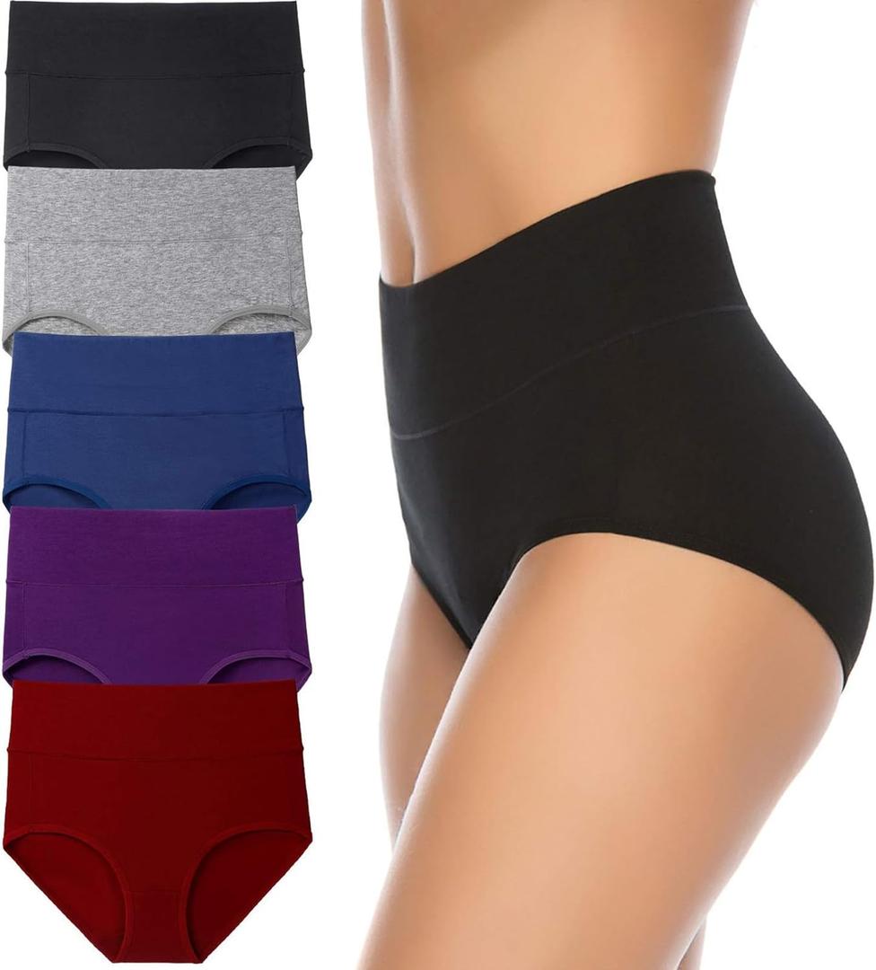 Annenmy Women's High Waist Cotton Underwear Soft Brief Panties Regular and Plus Size (X-Large, Dark Colors, 5-pack)
