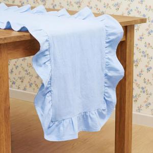 Tegeme Blue Ruffled Table Runner 12''x71'' Cotton Ruffle Scalloped Tables Runner Spring Farmhouse Blue Ruffle Tablecloth for Home Kitchen Dinner Party Table Decorations