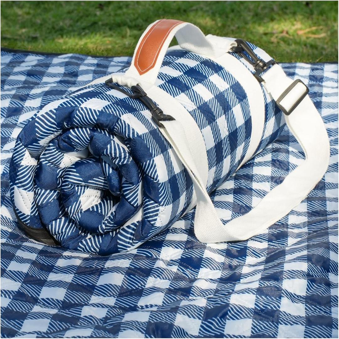 Genovega Waterproof Picnic Blanket Beach Outdoor Mat Rug Registry Wedding Search by Name Must Have Items Newly Wed Married Couple Gifts Bridal Husband Wife Men Women Mr Mrs 1 Anniversary Present, 6'8" x 6'8" (Square), Checkered Navy