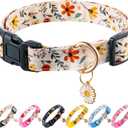 Cotton Dog Collar Beige Flower Pattern for Boys and Girls Cute Dog Collars Summer Fall Gift Adjustable for Medium to Large Breed Dogs (M)
