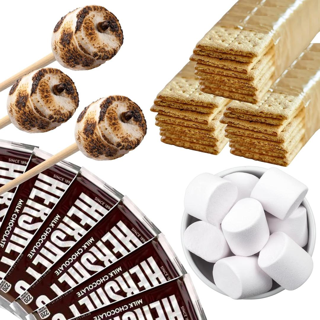 112 Piece S'mores Kit - Makes Up To 24 S'mores - Includes 30" Roasting Sticks, Chocolate, Graham Crackers, and Marshmallows - Perfect For Camping, Outdoor Fire Pits, Birthday Parties