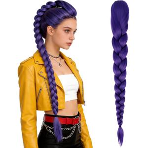 Purple Long Braided Ponytail Wig for Anime Cosplay, Clip-On Colorful Hair Extension for Comic Con, Halloween Parties
