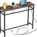 VECELO 39.4In Narrow Sofa/Console Table with Charging Station & Power Outlet and USB Ports, for Entryway, Living Room, Office, Industrial, Metal Frame, Brown