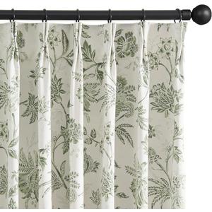 jinchan Pinch Pleated Curtains Blackout Floral Curtains for Bedroom Printed Flower Black Out Drapes, 84 Inches Long Curtain, Back Tab Sage Green Window Curtain Drapes with Hooks Set 2 Panels