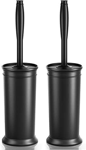 Toilet Brush and Holder 1 Pack, Toilet Bowl Brush with Extra Long Handle, Toilet Scrubber and Covered Holder, Toilet Brushes for Bathroom-Space Saving, Covered Brush, Durable, Deep Cleaning(Black)