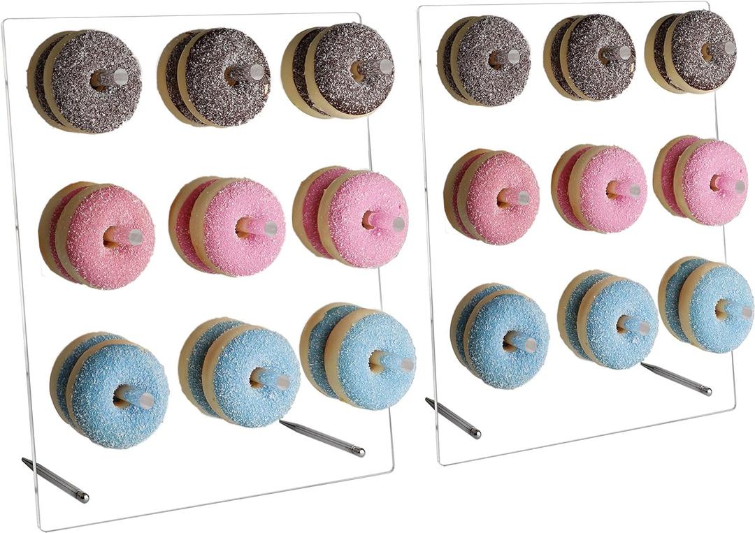 weddingwish Clear Donut Stands, Acrylic Donut Wall Display Stand, 2 Pack Donut Board for Dessert Table, Bagel Doughnuts Holder for Party Birthday Gathering (Square)