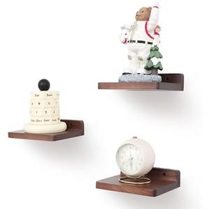 NIUBEST Small Floating Shelf, 5x6 Inch Display Ledges for Wall,Mini Shelves,Rustic Wood Shelf for Bedroom Living Room Bathroom Kitchen (3, Light Walnut)