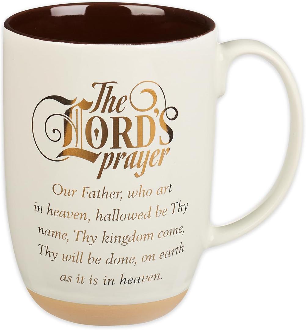 Christian Art Gifts White Clay Base Ceramic Coffee Mug  15 oz. Lead and Cadmium-free Inspirational Scripture Coffee and Tea Mug for Men and Women with Bible Verse: The Lord's Prayer Matthew 6:9-13