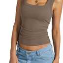 EasyGala Womens Cotton Ribbed Square Neck Tank Tops Basic Backless Sleeveless Summer Cami Shirts 2025 (Brown, L)