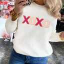 LEMAFER Women 2026 Merry Christmas Round Neck Sequin Letters Sweater Casual Solid Slogan Long Sleeve Pullover Sweatshirt Tops (White, L)